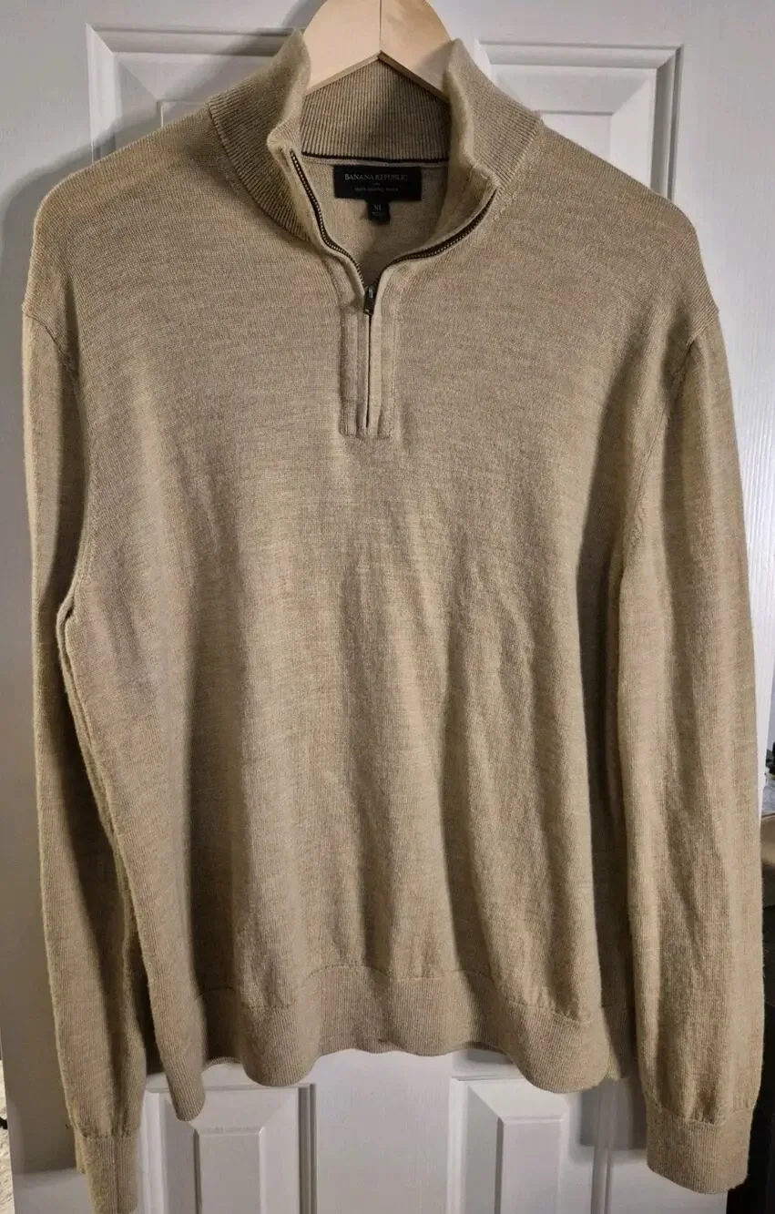 Banana Republic Men’s Merino Wool Quarter Zip Sweater Long Sleeve Size XL